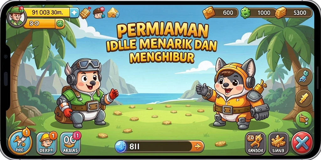 Tangkapan layar utama 8II menampilkan gameplay Idle yang santai.
