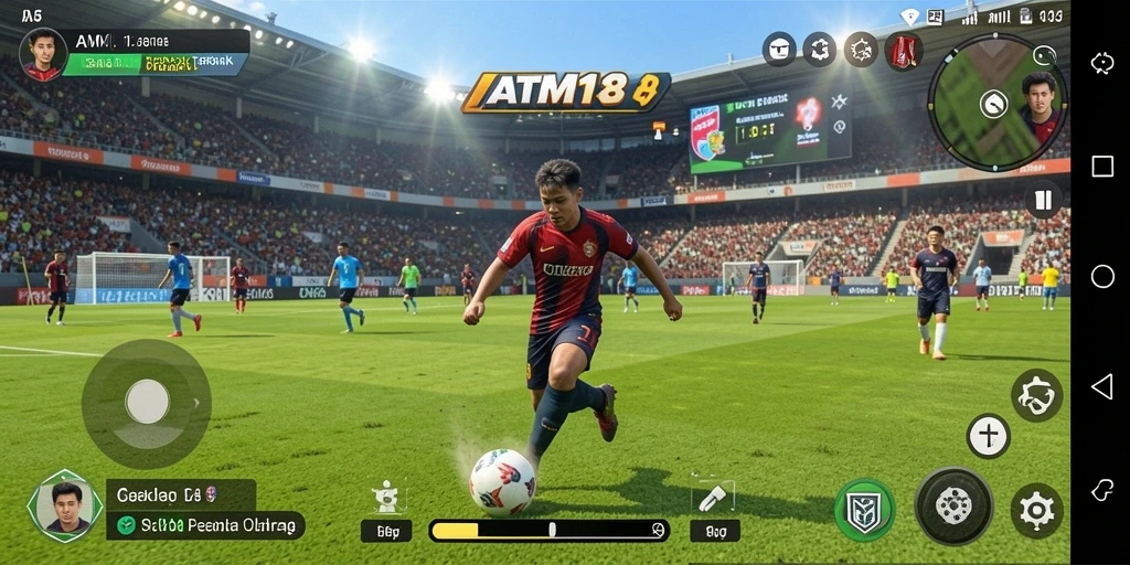 Gameplay ATM138 penuh aksi di lapangan sepak bola.