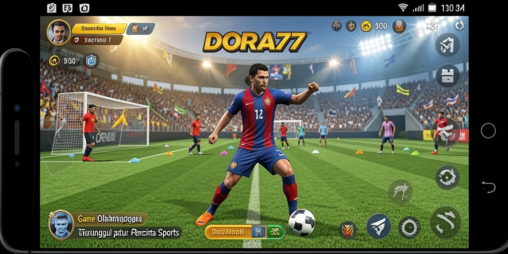 Tampilan screenshot utama DORA77 menampilkan aksi seru di lapangan olahraga.