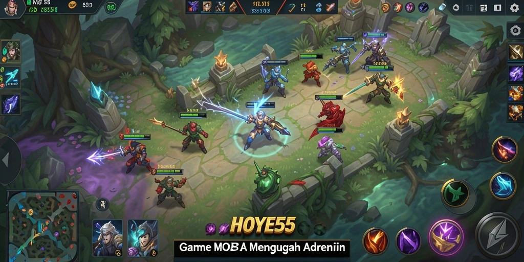 Tampilan seru permainan MOBA di HOYE55 yang penuh aksi.