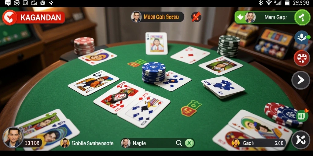 Tampilan menarik gameplay KAGANDAN dengan kartu Gaple yang berwarna-warni.