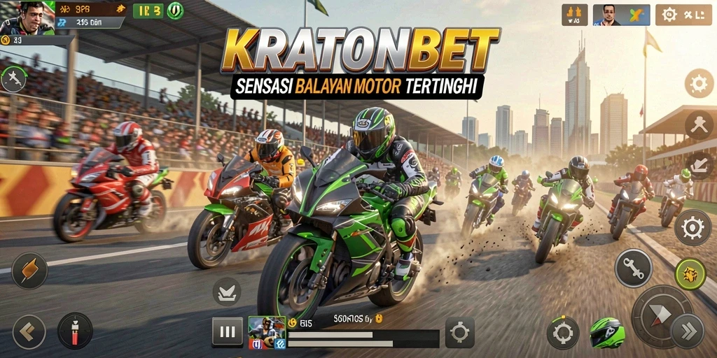 Tampilan gameplay KRATONBET dengan balapan motor yang penuh aksi.