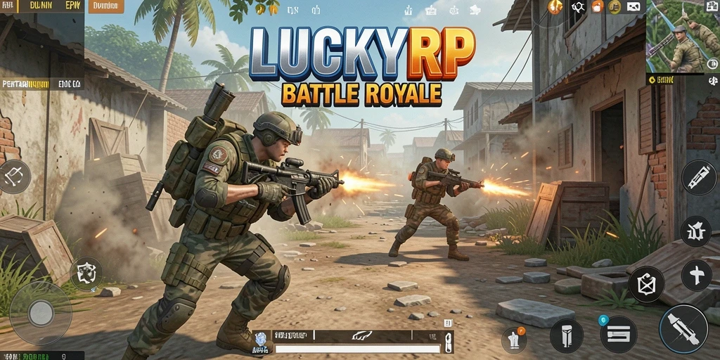 Tampilan gameplay LUCKYRP yang penuh aksi di arena pertempuran.