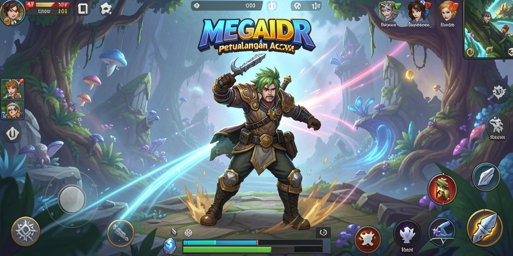 Tampilan menarik dan dinamis dari gameplay MEGAIDR dalam dunia fantasi.