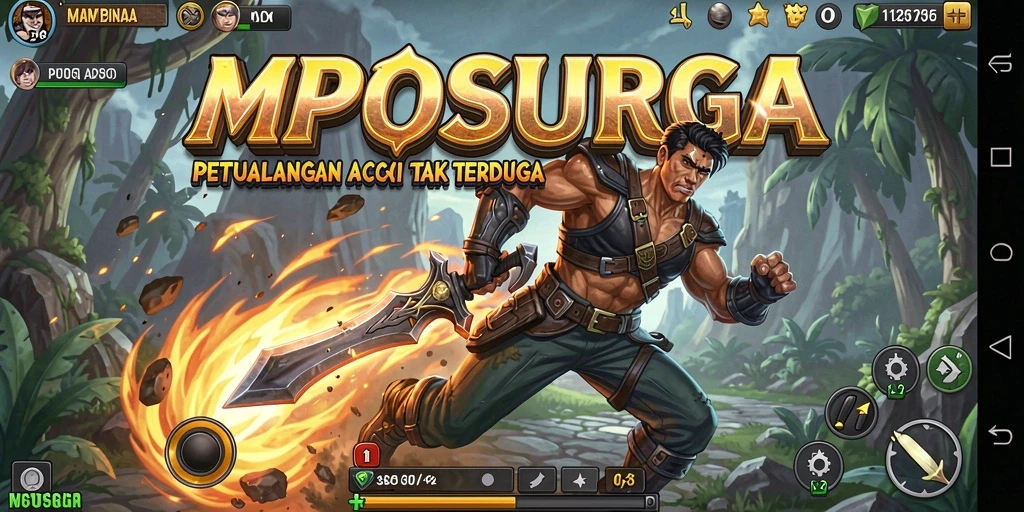 Tampilan gameplay MPOSURGA yang penuh aksi dan petualangan.