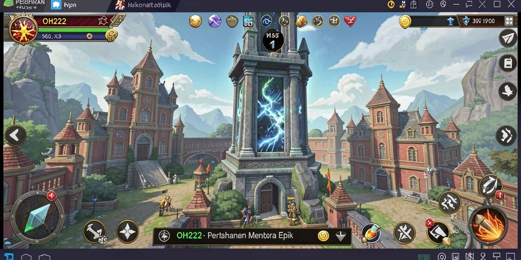 Screenshot dari gameplay pertahanan menara yang mendebarkan.