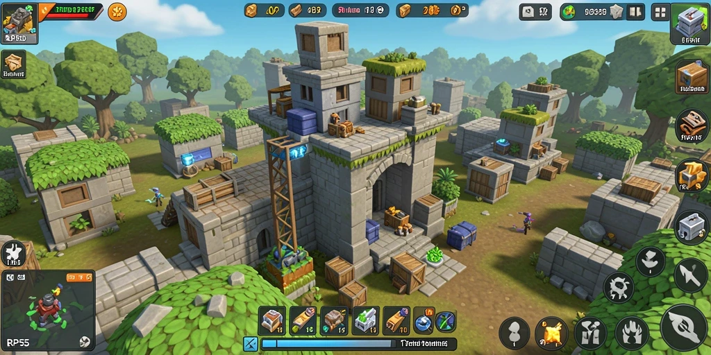 Screenshot gameplay RP55 menampilkan aksi menara di medan perang Tower Defense.